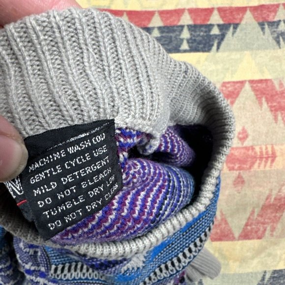 Vintage Grandpa Sweater Mens Large Gray Crewneck 90s Aztec Grunge Nubby Knit - Picture 9 of 11